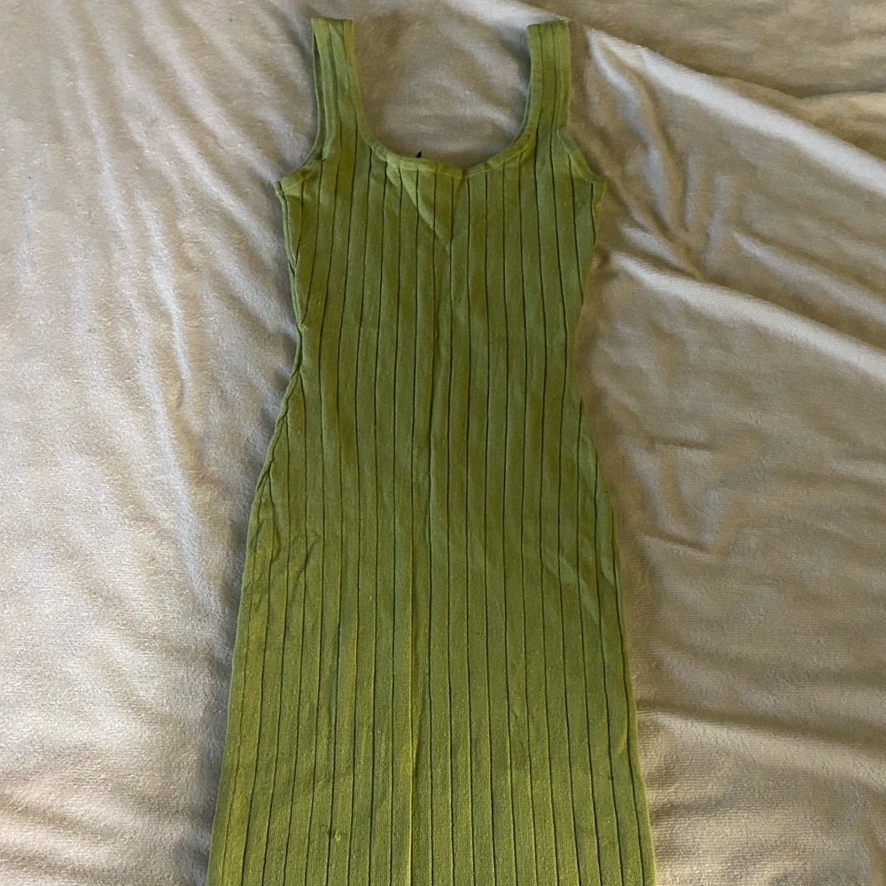 Ribbed Bodycon Dress (Small): Green